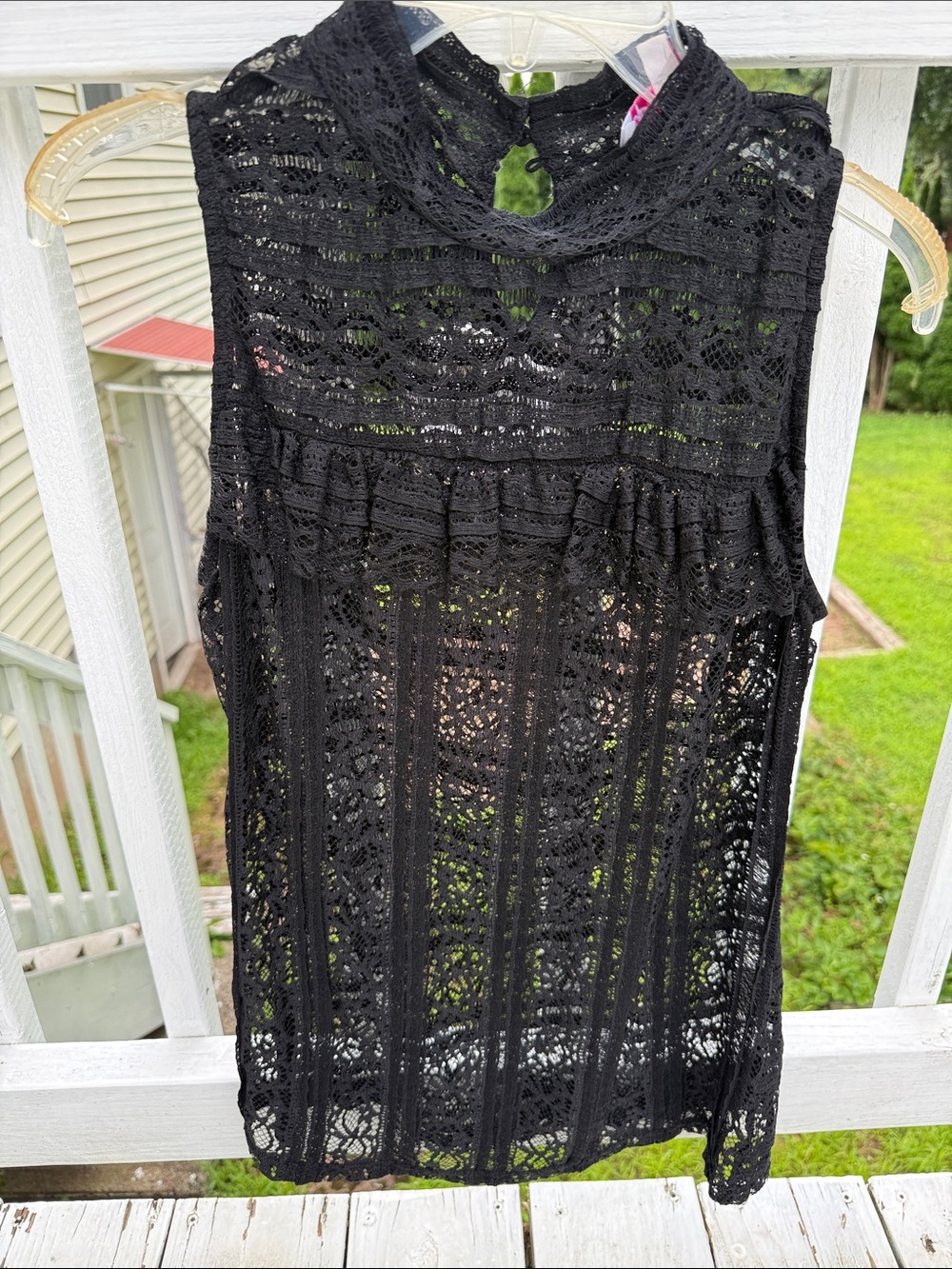 Ultra Pink Black Crochet Lace Swim Cover-Up Tank